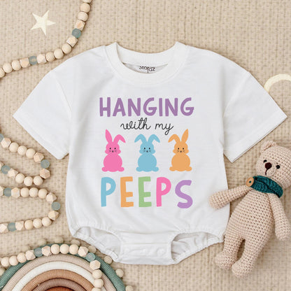 Hanging with My Peeps Baby Romper Easter Outfit, Pastel Bunny Baby Clothes for Girls & Boys, Easter Gift Newborn Bodysuit