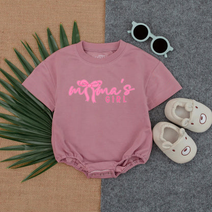 Mama's Girl Pink Bow Bubble Romper Baby Baggy T-shirt Infant Outfit Fathers Day New Dad Gift Adorable Newborn Girl Clothing Comfortable Soft