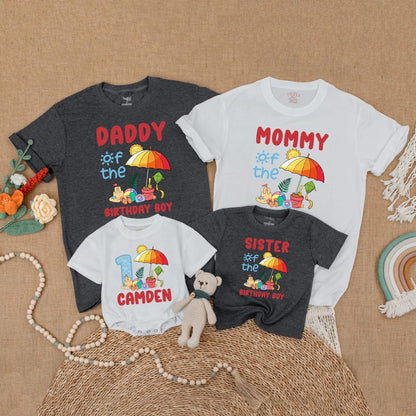 Matching Beach Birthday Boy Family Shirts Custom Romper Summer Party Outfit First Birthday Gift