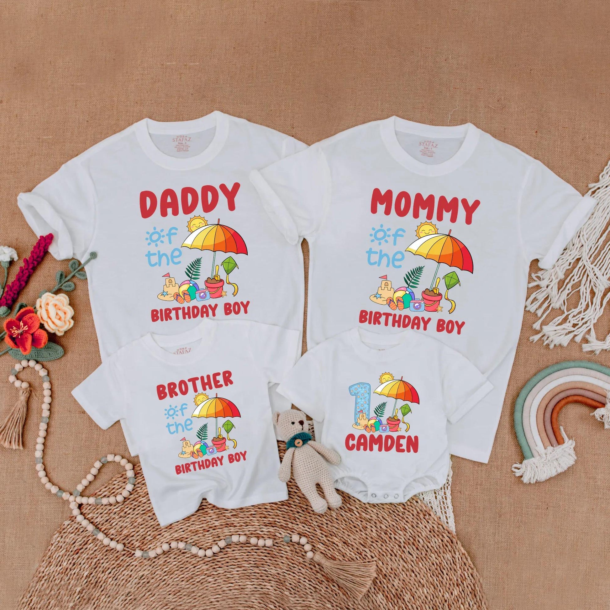 Matching Beach Birthday Boy Family Shirts Custom Romper Summer Party Outfit First Birthday Gift