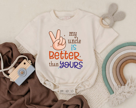 Funny Uncle Baby Romper My Uncle Is Better Than Yours Cool Retro Baby Gift Bodysuit for Nephew Niece Shower Outfit