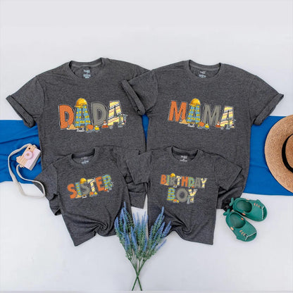 Construction Birthday Matching Family Shirts, Builder Theme Outfits: Dad, Mom, Brother, Birthday Boy, Construction 1st Birthday Romper