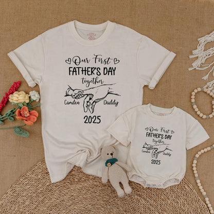 Personalized Daddy and Me First Father's Day Matching Bubble Romper and Shirt Custom Names New Dad Gift Outfit