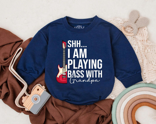 Grandpa's Jam Session Baby Romper Funny Music Outfit Shh I'm Playing Bass with Grandpa Bubble Romper Rock Baby Gift