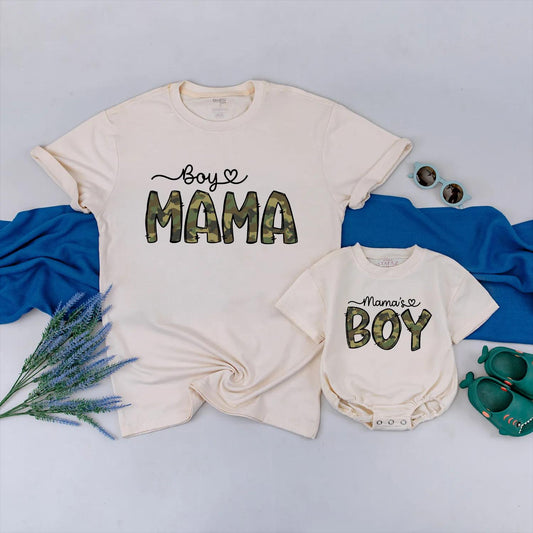 Boy Mama Shirt and Mama's Boy Camo Romper Matching Mom Son Outfit Set, Adorable Baby Boy Clothes, Comfortable Cotton Mother Son Gift