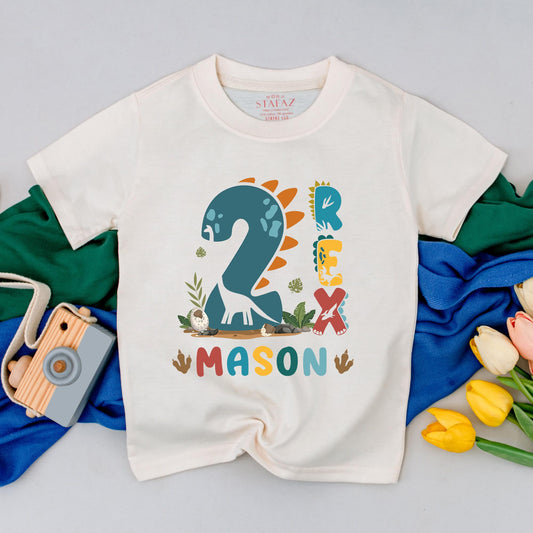 Personalized Two Rex Birthday Boy Shirt, Roaring 2nd Birthday Dinosaur Outfit for Toddlers, Fun Second Birthday Gift Idea Soft Cotton Tee