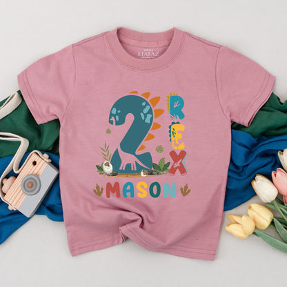 Personalized Two Rex Birthday Boy Shirt, Roaring 2nd Birthday Dinosaur Outfit for Toddlers, Fun Second Birthday Gift Idea Soft Cotton Tee