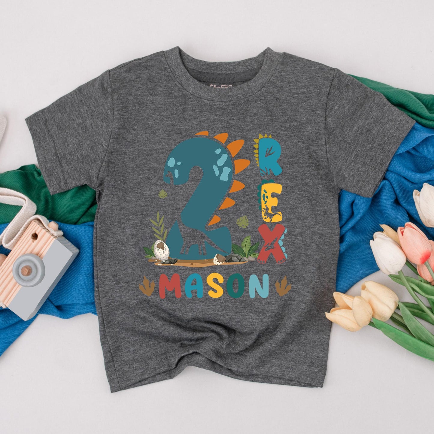 Personalized Two Rex Birthday Boy Shirt, Roaring 2nd Birthday Dinosaur Outfit for Toddlers, Fun Second Birthday Gift Idea Soft Cotton Tee