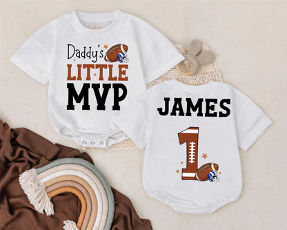 Daddy’s Little MVP Football Romper Personalized Baby Boy Jersey 1st Birthday Gift for Sports Dad Game Day Outfit