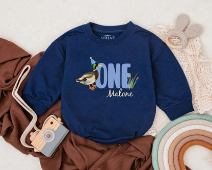 Personalized ONE Malone Mallard Duck First Birthday Romper for Baby Boy Cute Animal Themed Soft Cotton Outfit Party Celebration Gift Idea