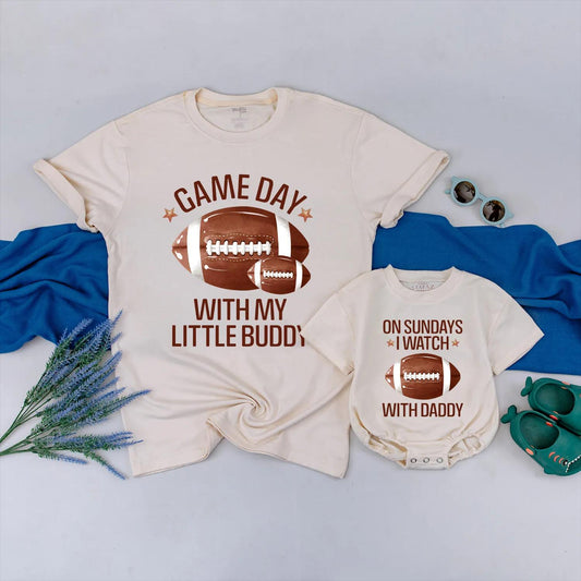 Daddy & Me Game Day Football Matching Outfits Perfect Father's Day Gift for New Dads and Little Football Fans Sunday Funday