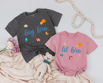 Big Bro Lil Bro Matching Space Theme Outfits for Siblings Baby Toddler Newborn Gift Big Brother Announcement Comfort Cotton Soft