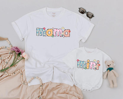 Retro Mama Mini Matching Flower Shirts Vintage Floral Mommy and Me Outfit Cute Mother’s Day Gift Cozy Family Matching Style Cotton Comfort