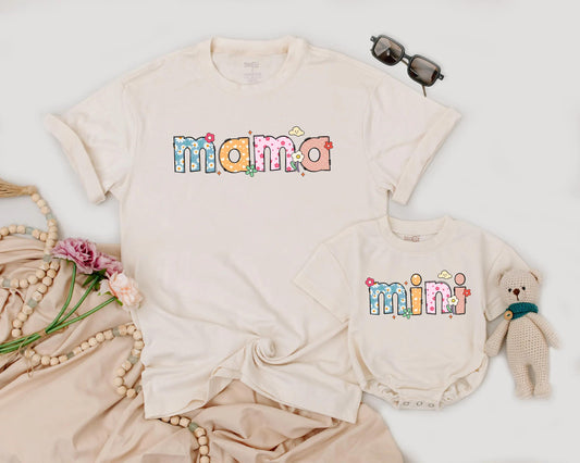 Retro Mama Mini Matching Flower Shirts Vintage Floral Mommy and Me Outfit Cute Mother’s Day Gift Cozy Family Matching Style Cotton Comfort