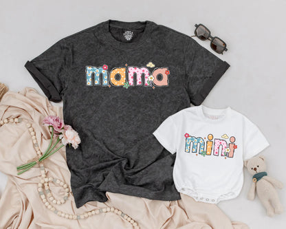 Retro Mama Mini Matching Flower Shirts Vintage Floral Mommy and Me Outfit Cute Mother’s Day Gift Cozy Family Matching Style Cotton Comfort