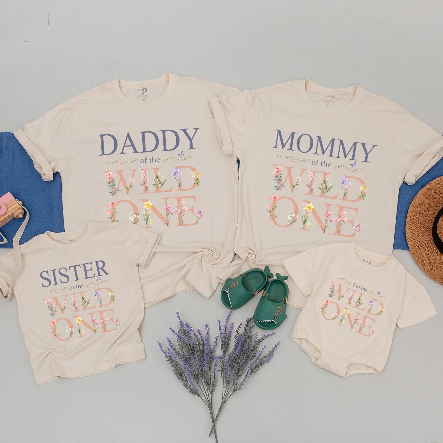 Matching Wild One Birthday Shirts for Family, Boho Floral Outfits: Mommy, Daddy, Sister & Toddler Wildflower Party