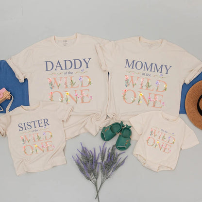 Matching Wild One Birthday Shirts for Family, Boho Floral Outfits: Mommy, Daddy, Sister & Toddler Wildflower Party