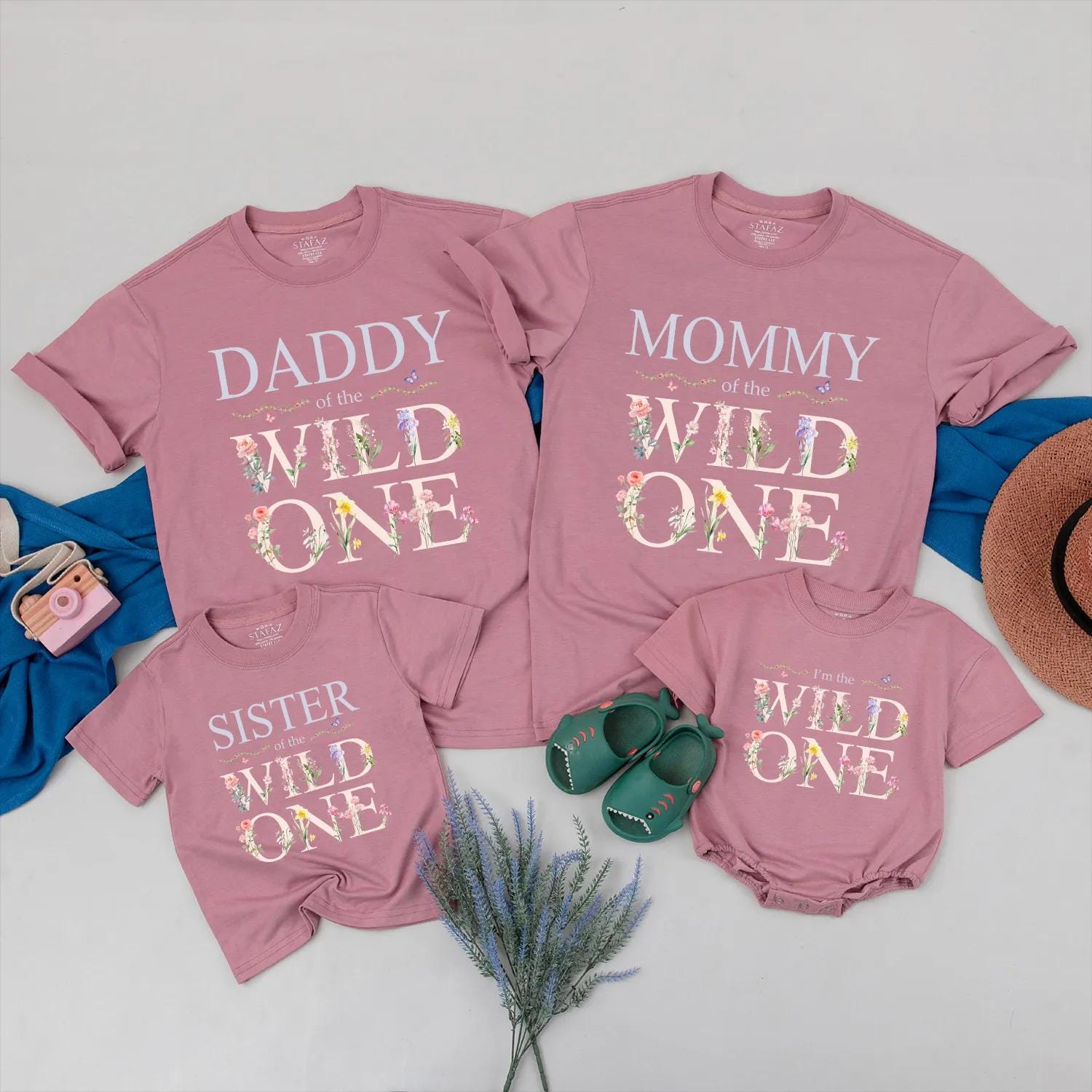 Matching Wild One Birthday Shirts for Family, Boho Floral Outfits: Mommy, Daddy, Sister & Toddler Wildflower Party