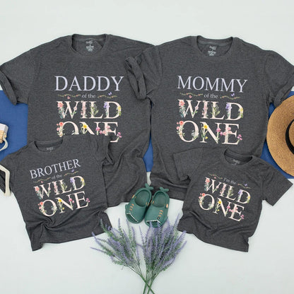 Matching Wild One Birthday Shirts for Family, Boho Floral Outfits: Mommy, Daddy, Sister & Toddler Wildflower Party
