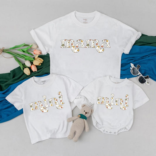 Personalized Mama & Mini Flower T-Shirts - First Mother's Day Gifts for Baby Girl, Matching Mom & Daughter Outfits, New Mom Gift