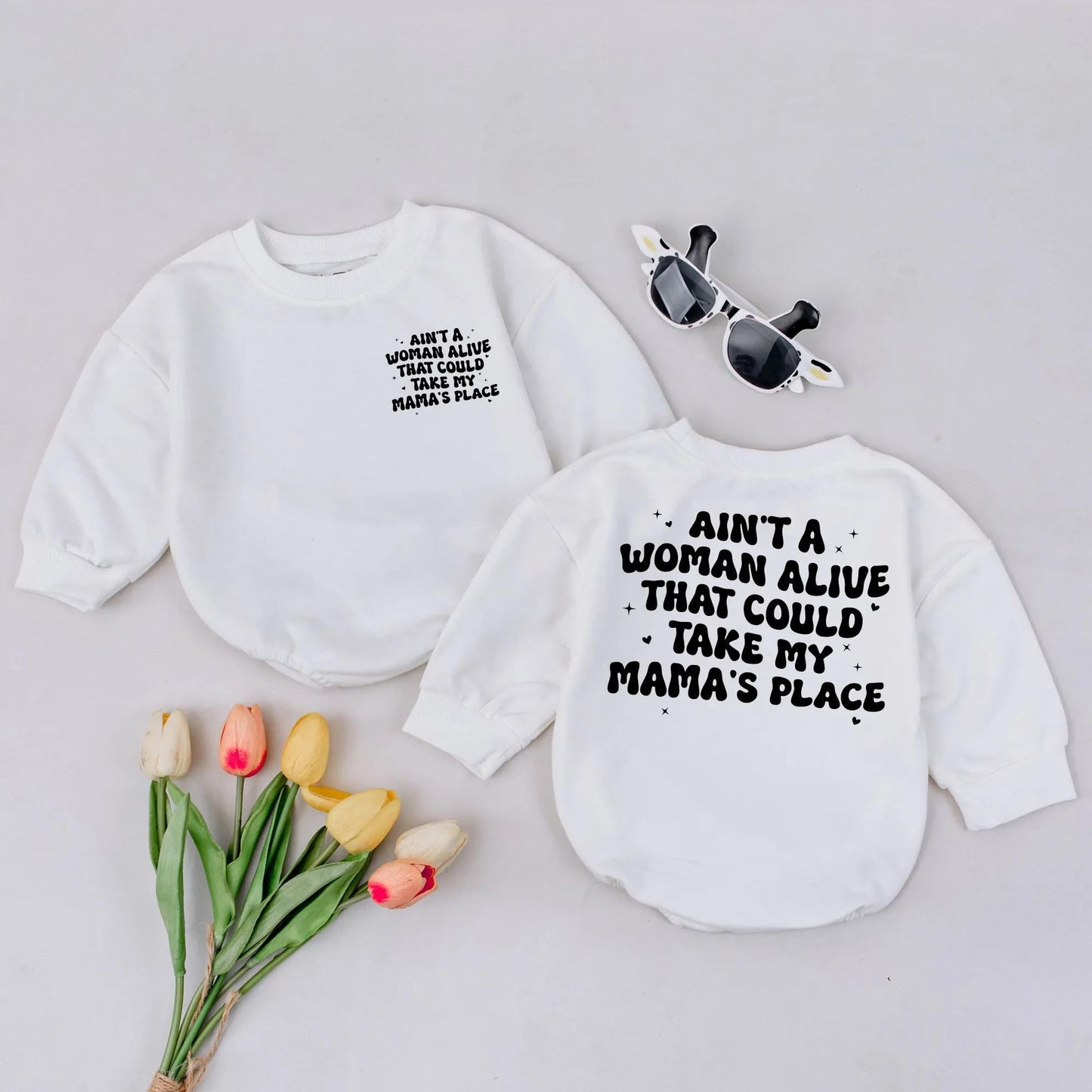 Mama's Place Baby Bubble Romper Cute Toddler Sweatshirt Look Mother's Day Outfit Two Sided Baby Gift for Mom