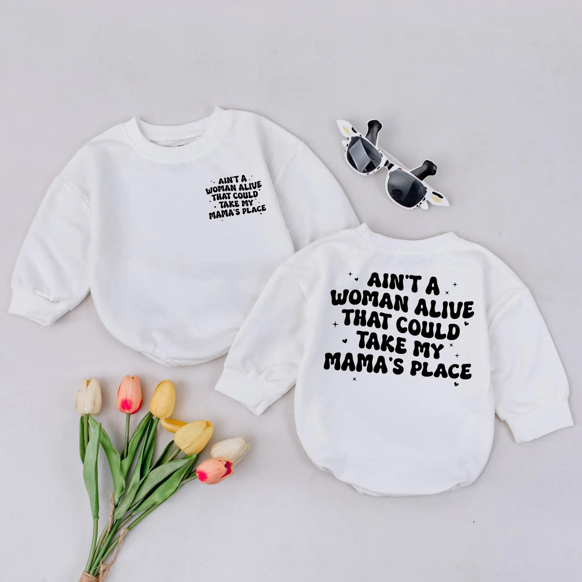 Mama's Place Baby Bubble Romper Cute Toddler Sweatshirt Look Mother's Day Outfit Two Sided Baby Gift for Mom