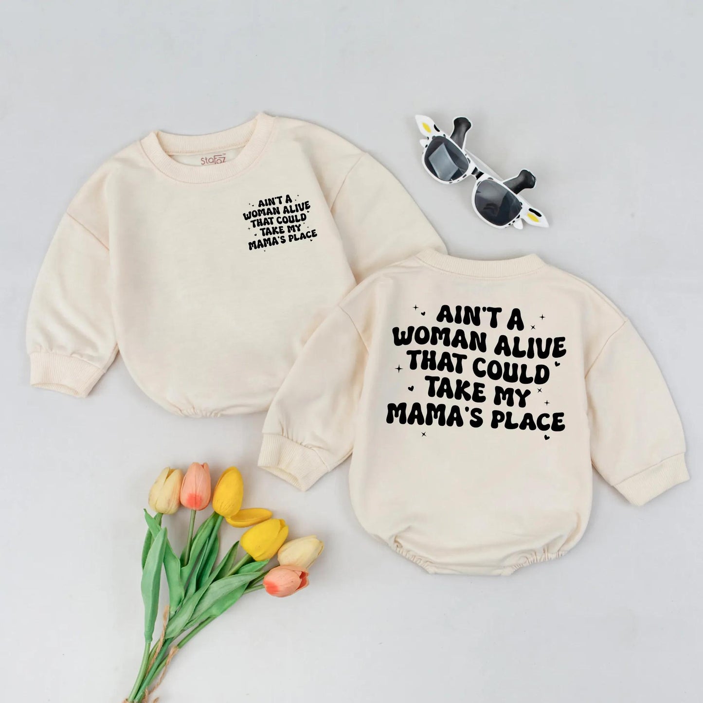 Mama's Place Baby Bubble Romper Cute Toddler Sweatshirt Look Mother's Day Outfit Two Sided Baby Gift for Mom