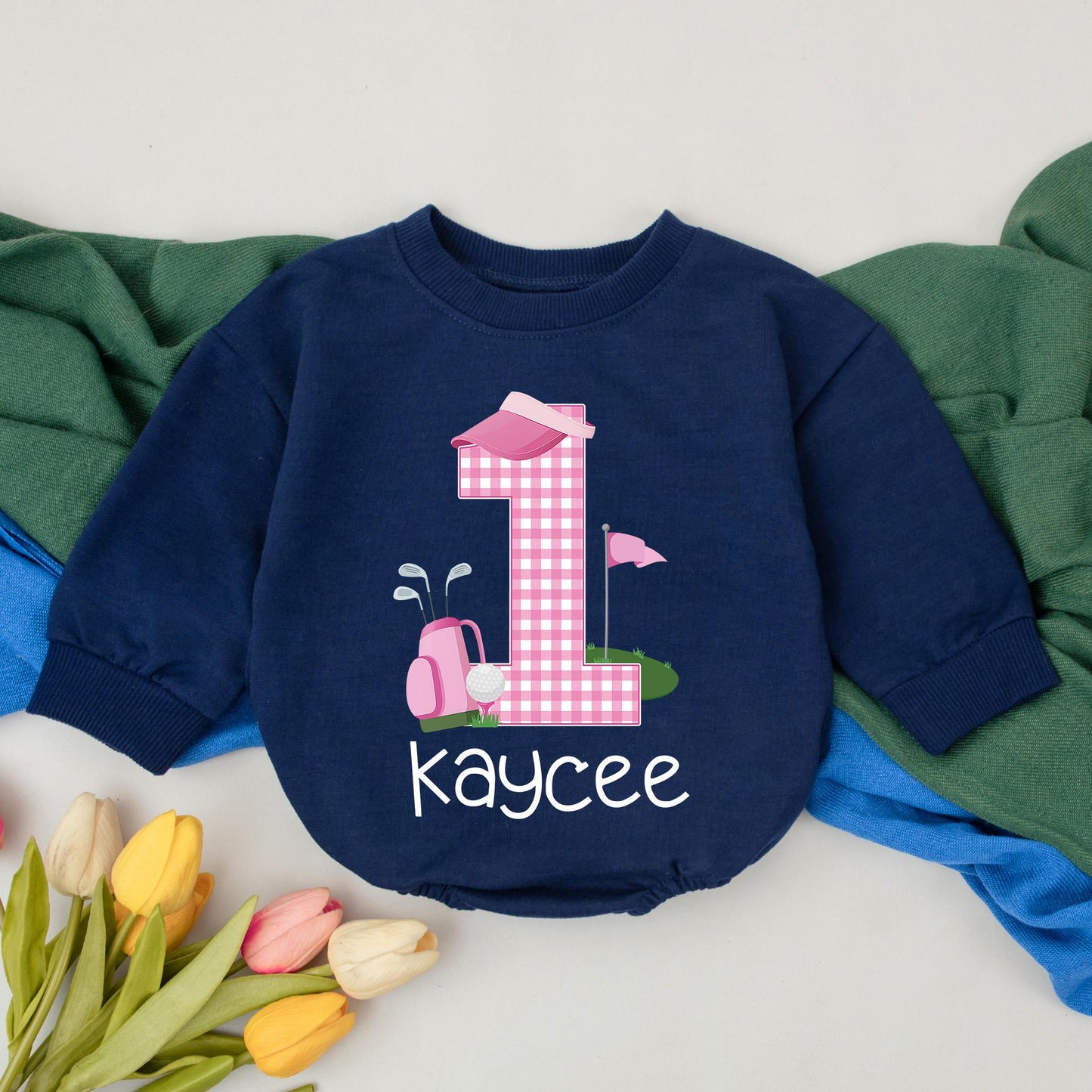 Personalized Pink Golf Caddy Romper Baby Girl First Birthday Outfit Toddler Girl Golf Tee Birthday Gift Soft Cotton Comfortable Celebration