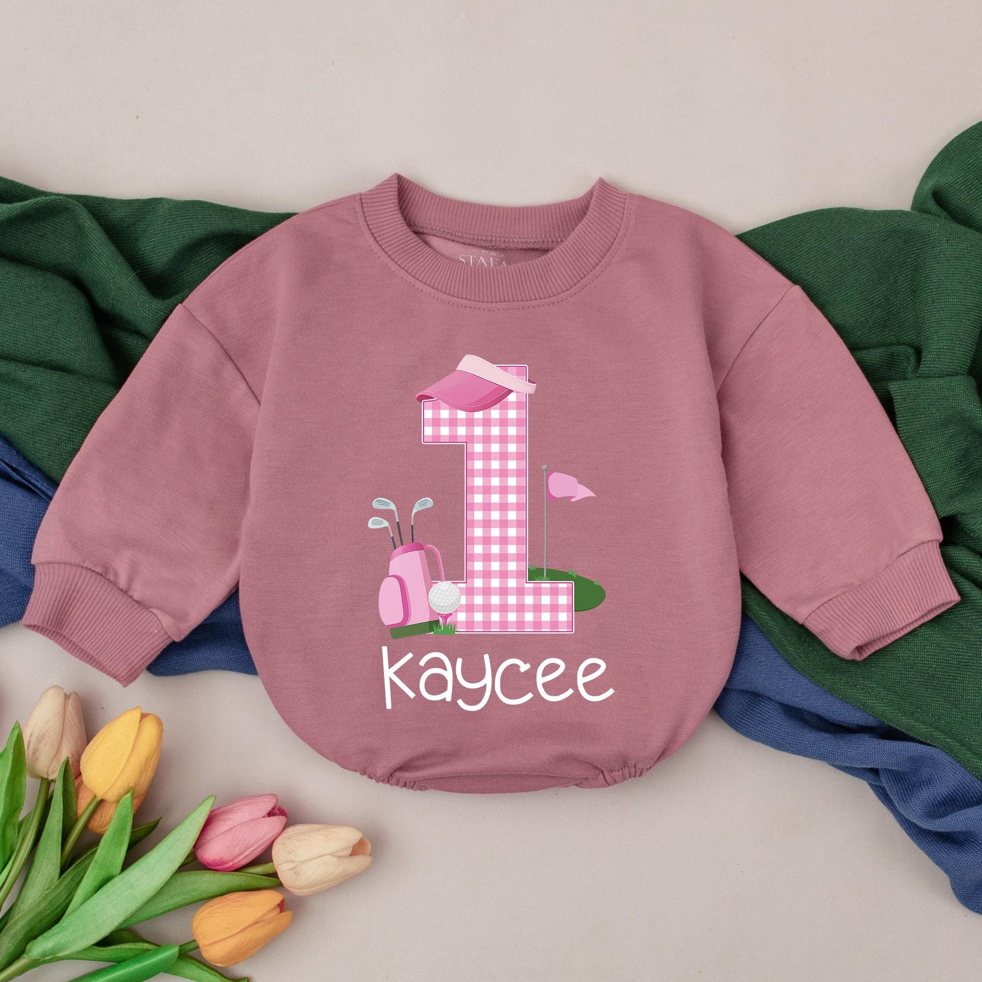 Personalized Pink Golf Caddy Romper Baby Girl First Birthday Outfit Toddler Girl Golf Tee Birthday Gift Soft Cotton Comfortable Celebration