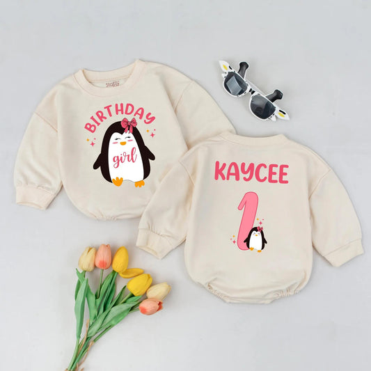 Personalized Penguin Birthday Outfit – Custom 1st Birthday Shirt & Pants Set – Cute Penguin Theme Baby Boy or Girl Birthday Outfit