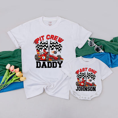 Personalized Fast One Race Car Birthday Shirt Pit Crew Family Matching Outfit 1st Birthday Boy Racing Gift