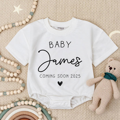 Personalized Baby Announcement Romper Coming Soon 2025 Custom Name Bodysuit Minimalist Design Cute Newborn Outfit Pregnancy Reveal Shower Gift 137