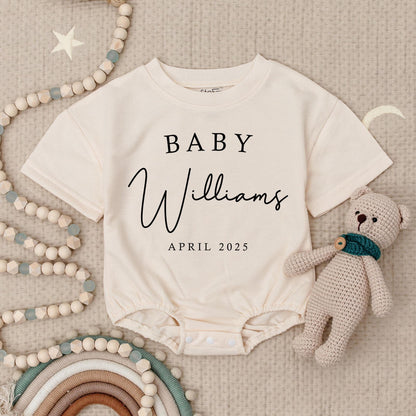 Personalized Baby Name Announcement Romper Bodysuit Custom Expected Month Coming Soon Newborn Arrival Gift Minimalist Modern Design