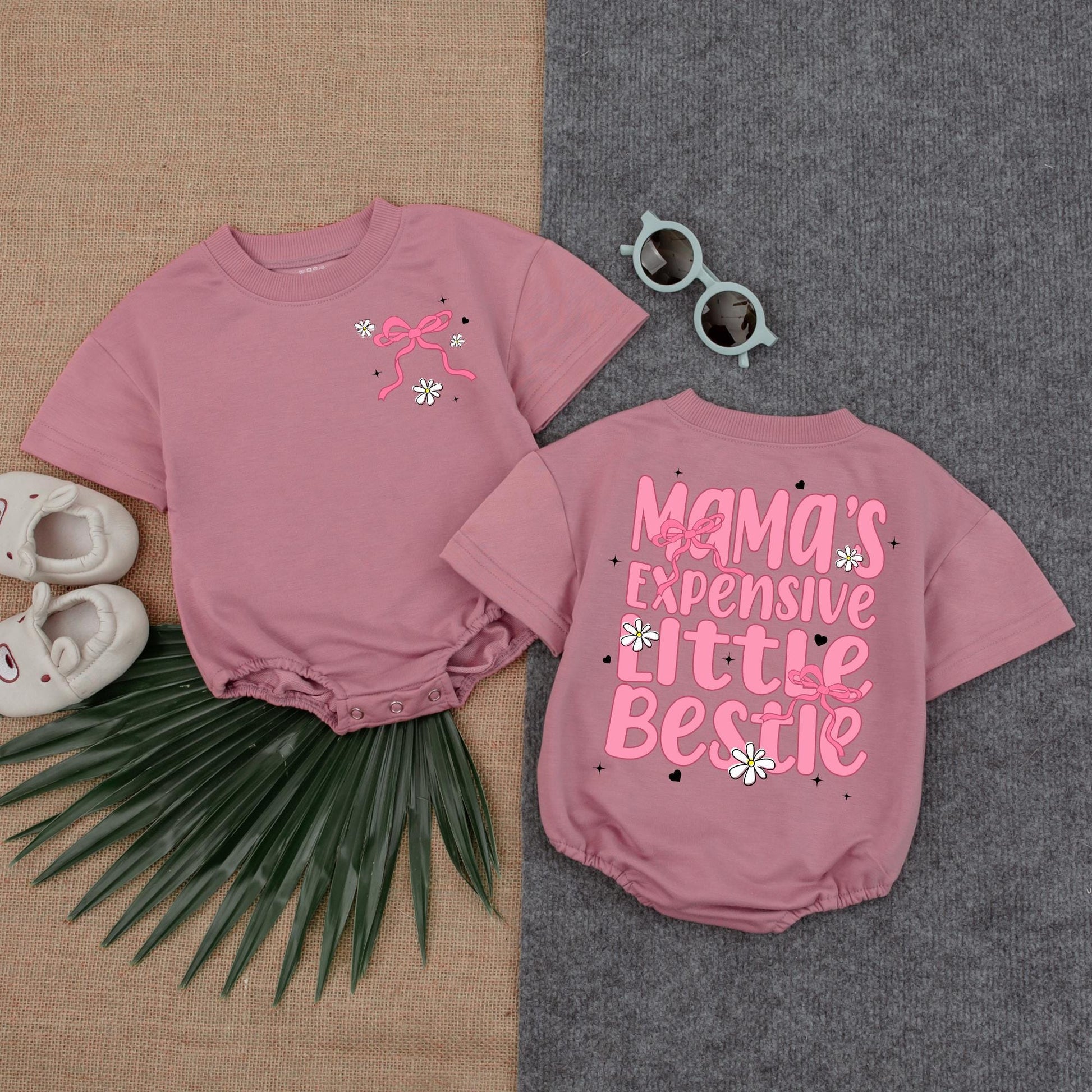 Mama's Expensive Little Bestie Bubble Romper Boho Baby Girl Outfit Mother's Day Shower Gift Cotton Soft Comfortable