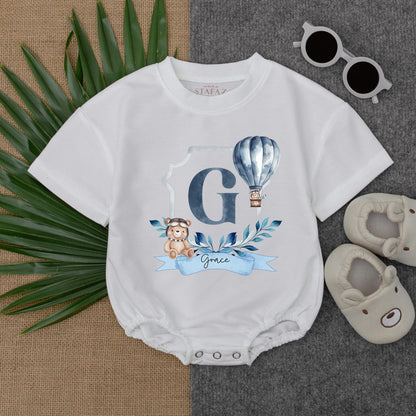 Personalized Blue Hot Air Balloon Boy First Birthday Outfit Mr Onederful Name T-Shirt Bubble Romper Baby Shower Gift Clothes