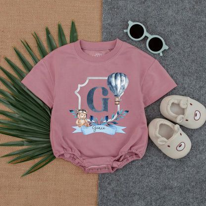 Personalized Blue Hot Air Balloon Boy First Birthday Outfit Mr Onederful Name T-Shirt Bubble Romper Baby Shower Gift Clothes