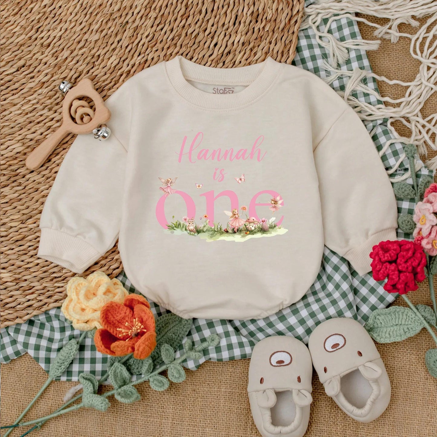 Pink Fairy First Birthday Romper One Little Fairy Baby Bodysuit Outfit for Girl 1st Birthday Gift with Whimsical Flower Accents