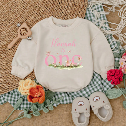 Pink Fairy First Birthday Romper One Little Fairy Baby Bodysuit Outfit for Girl 1st Birthday Gift with Whimsical Flower Accents