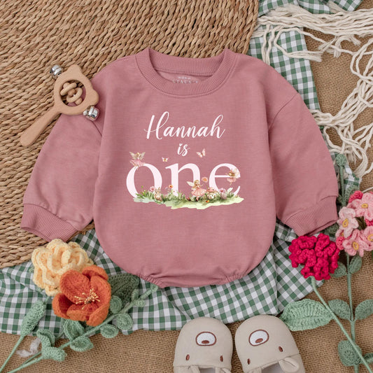 Pink Fairy First Birthday Romper One Little Fairy Baby Bodysuit Outfit for Girl 1st Birthday Gift with Whimsical Flower Accents