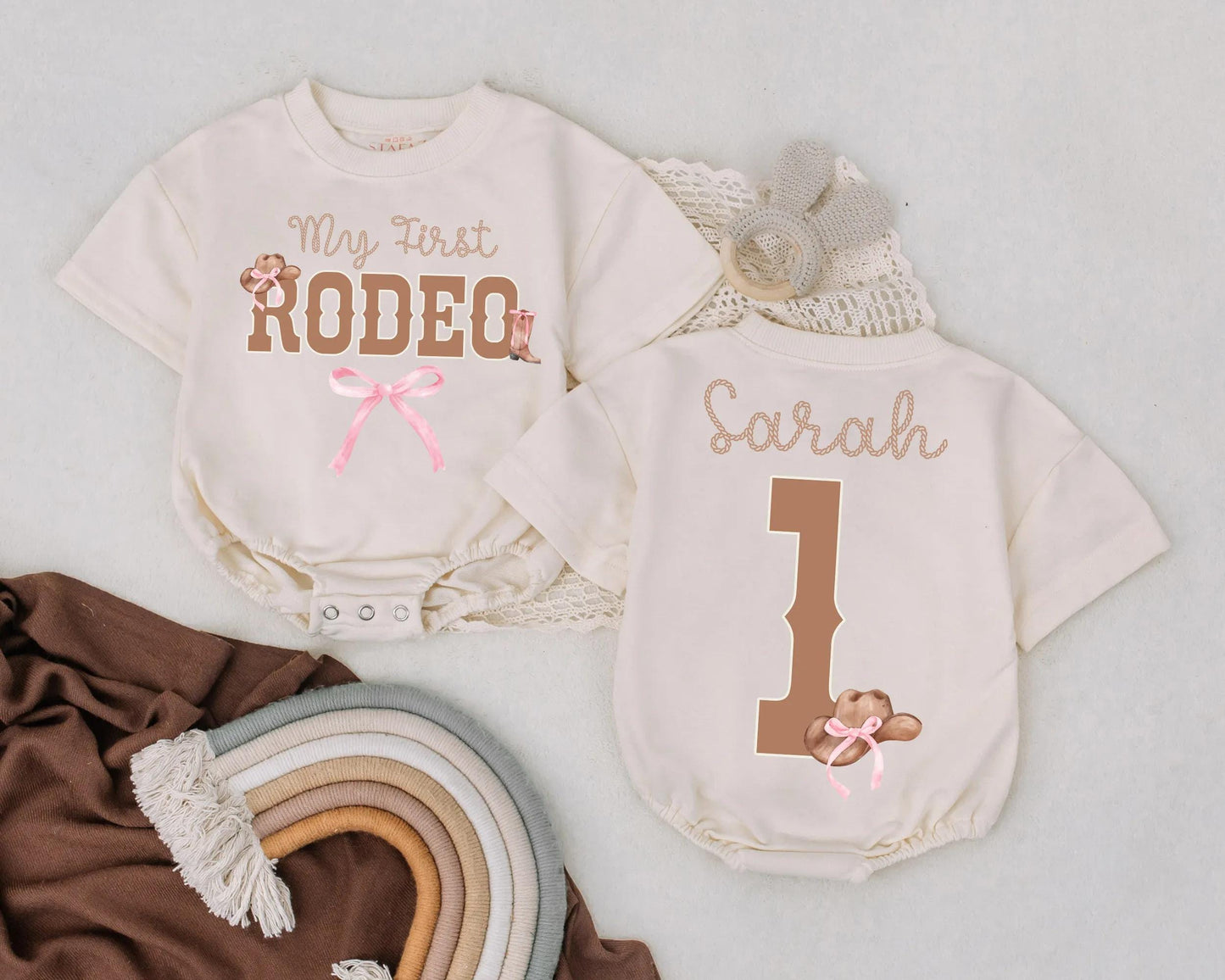 My First Rodeo Baby Outfit, Personalized Cowboy Cowgirl Bodysuit, Western Birthday Romper, Custom Baby Shower Gift