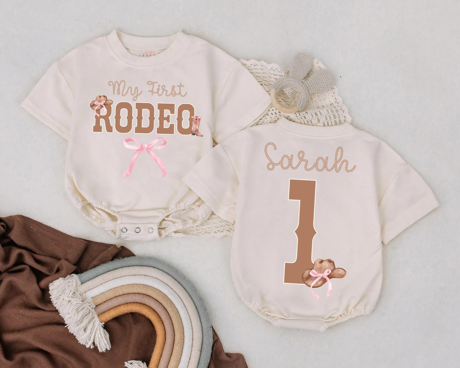 My First Rodeo Baby Outfit, Personalized Cowboy Cowgirl Bodysuit, Western Birthday Romper, Custom Baby Shower Gift