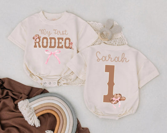 My First Rodeo Baby Outfit, Personalized Cowboy Cowgirl Bodysuit, Western Birthday Romper, Custom Baby Shower Gift