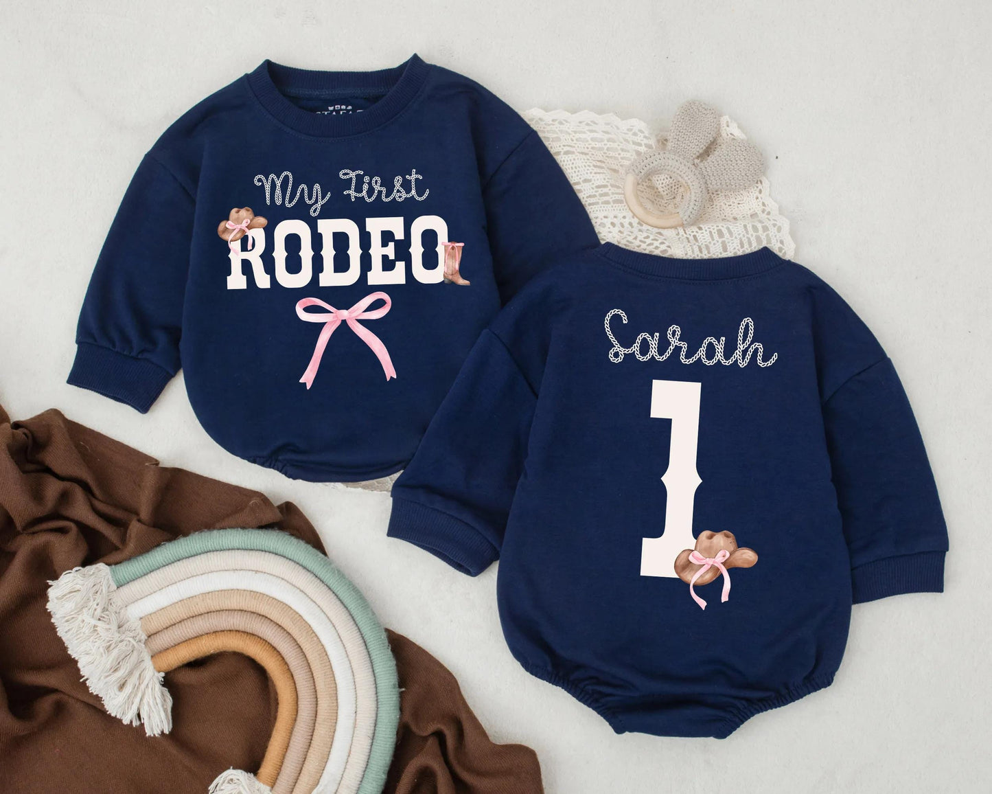 My First Rodeo Baby Outfit, Personalized Cowboy Cowgirl Bodysuit, Western Birthday Romper, Custom Baby Shower Gift