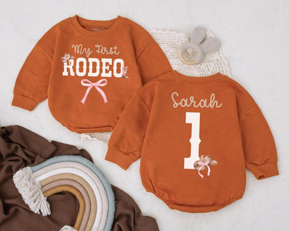 My First Rodeo Baby Outfit, Personalized Cowboy Cowgirl Bodysuit, Western Birthday Romper, Custom Baby Shower Gift