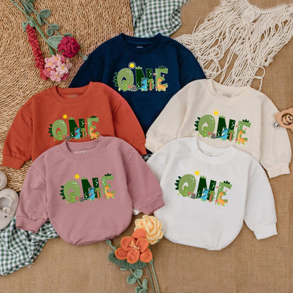 Custom One-A-Saurus Dinosaur 1st Birthday Romper for Boy, Cute Dino Party Outfit, Personalized Baby Bodysuit Gift