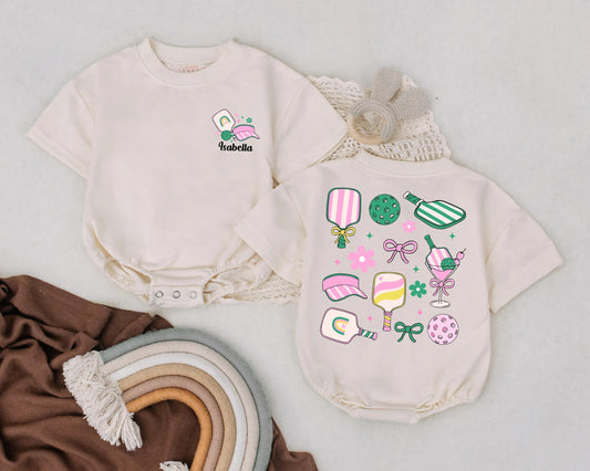 Personalized Pickleball Baby Bubble Romper | Custom Name Bodysuit, Pickleball Outfit for Baby Shower Gift | Cute & Comfy!