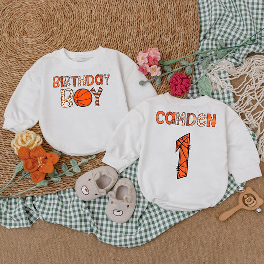Custom Basketball Birthday Boy Romper Personalized Age Bodysuit Fun Game Day Outfit Baby Boy First Birthday Baseball Theme Gift