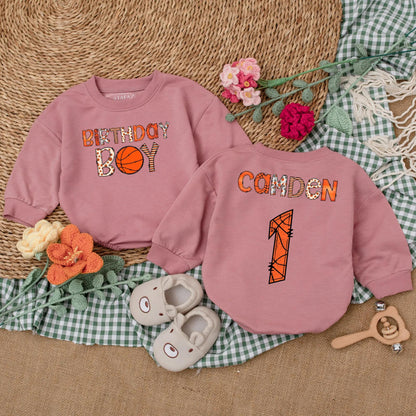 Custom Basketball Birthday Boy Romper Personalized Age Bodysuit Fun Game Day Outfit Baby Boy First Birthday Baseball Theme Gift