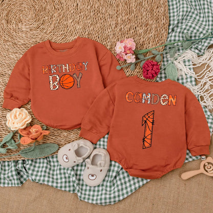 Custom Basketball Birthday Boy Romper Personalized Age Bodysuit Fun Game Day Outfit Baby Boy First Birthday Baseball Theme Gift