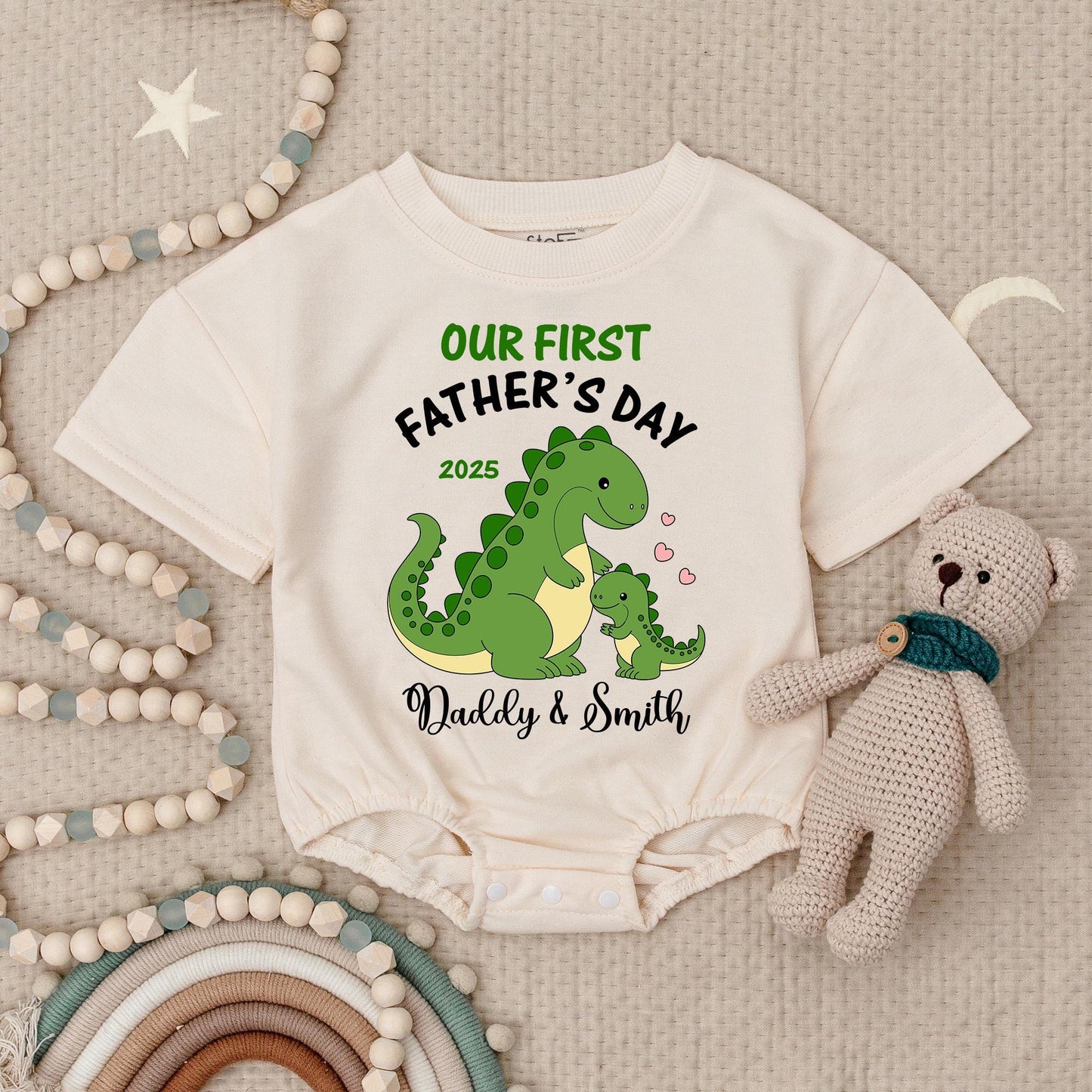 Our First Fathers Day Dinosaur Baby Romper Daddy & Smith 2025 Cute Green Dino Family Gift